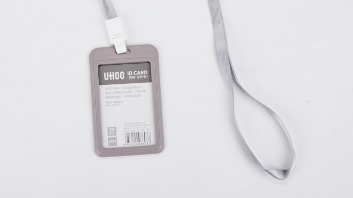 blank-name-badge A blank identification card attached to a lanyard