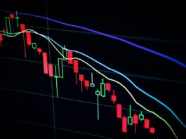 "Miss the 10 Best Days" Is Half of a Calculation A stock market candlestick chart displayed on a dark screen